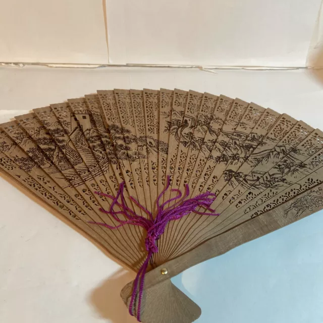 Antique Original Bamboo Hand-Painted Chinese Fan in Box Wang 