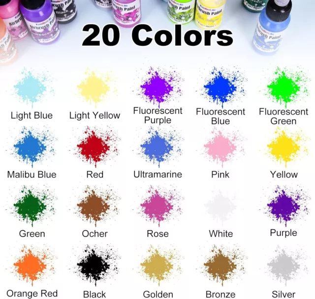 Airbrush Paint, 20 Colors Acrylic Air Brush Paint Kit, Water-Based, Opaque & Neo 2