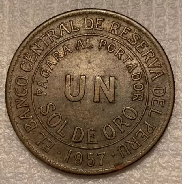 1957 Central Bank Of Peru Un Sol De Oro ***XF***