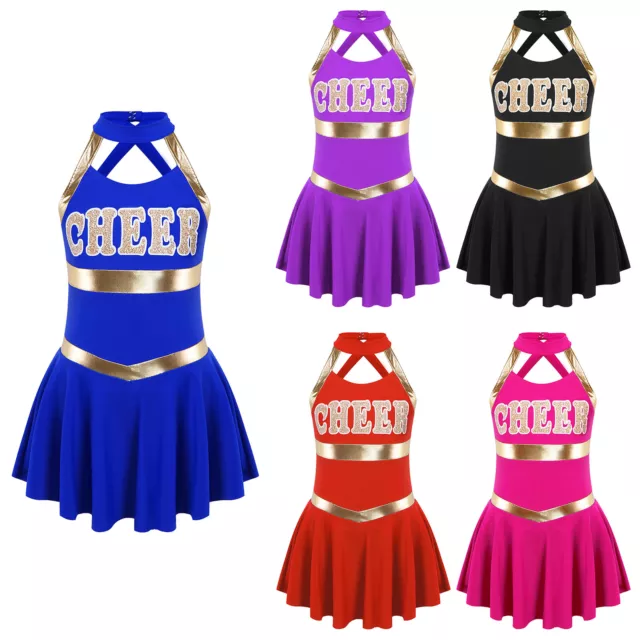 Girls Cheerleading Dance Dress Cheer Leader Costume Kids Halloween Fancy Dress