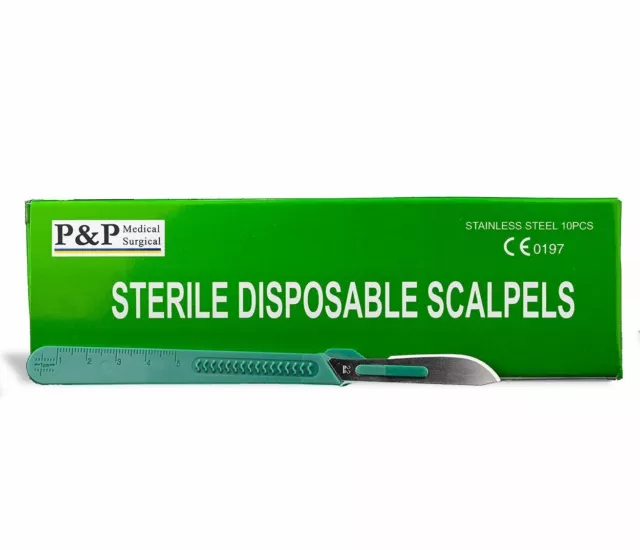 Disposable Scalpels Sterile Size 22 Plastic Handle & Metric Line Box of 10