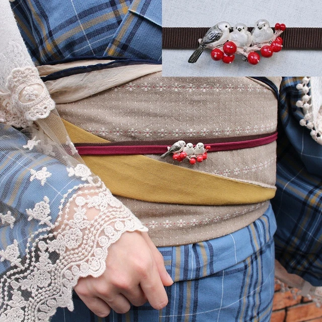 Sash Clip Obidome bird Long-tailed Tit/Unique cute gift/Kimono,obi accessories