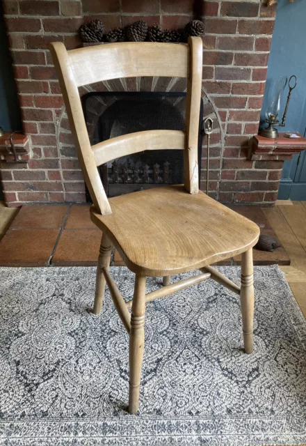 Antique Victorian Elm And Beech Dining Slat Back Chair - Cottage Kitchen