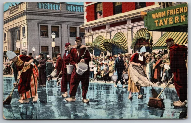 Holland MI Tulip Festival Dutch Tradition Scrubbing Street Michigan Postcard