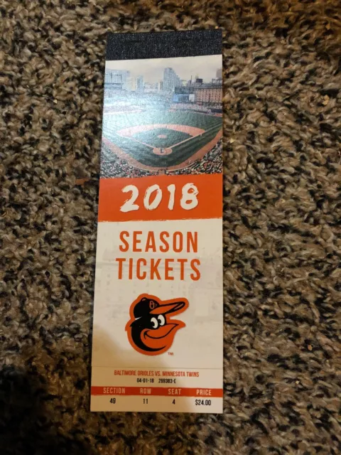 2018 Baltimore Orioles Season Full 13 Game Ticket Book Stub Machado Jones