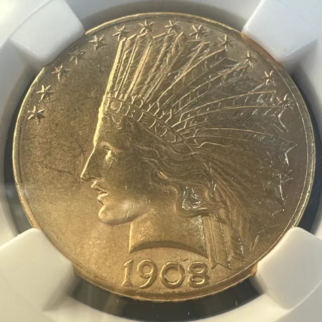 1908-D $10 Indian Gold Eagle Motto NGC AU58 | SURVIVAL ESTIMATE = 2300 LOOKS UNC