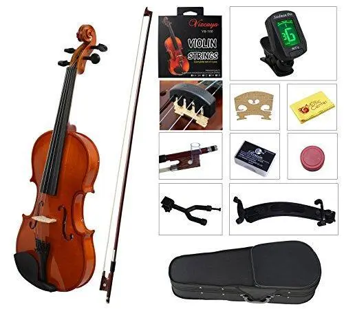YMC Full Size 4/4 Violin Starter Kit with Hard Case,Bow,Rosin,Extra