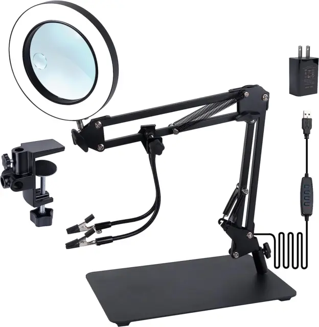 Magnifying Glass with Light and Stand,5X&10X Desk Magnifying Glass,Led Magnifyin