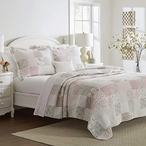 Laura Ashley Home - Quilt Set, Cotton Reversible Bedding with Matching Shams,