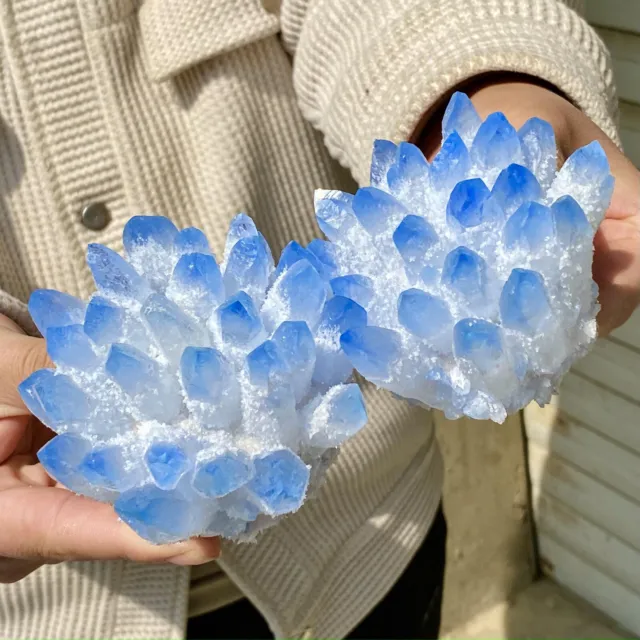 1.979LB  New sky blue Phantom Quartz Crystal Cluster Mineral Specimen Healing