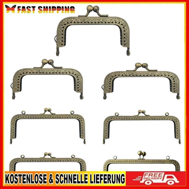 Embossed Clutch Purse Clasp Lock Beads Square Shaped Wallet Metal Handle Frame