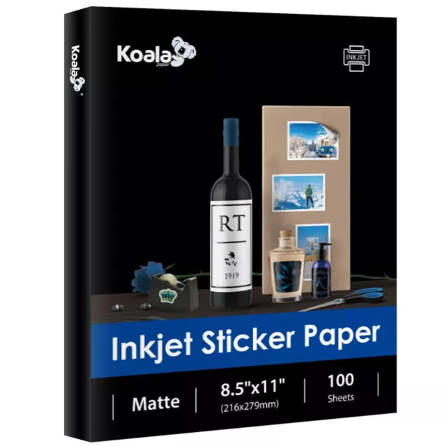 100 Full Sheets Label - Koala Sticker Paper for Inkjet + Laser Printers 8.5x11