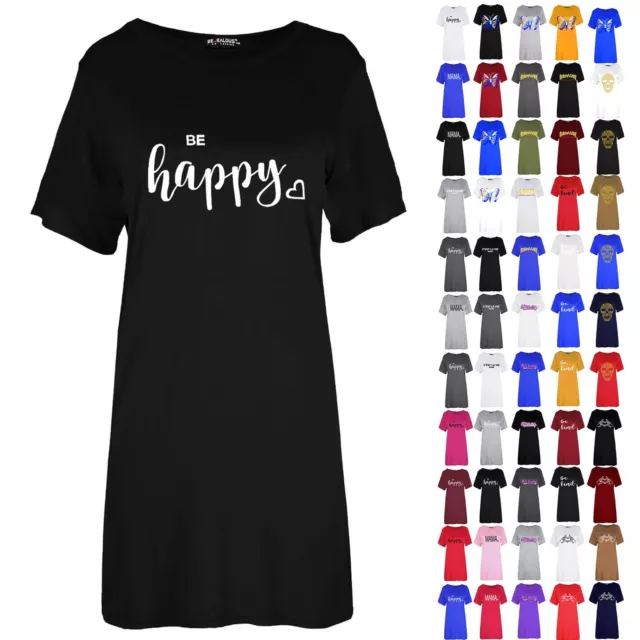 Womens Ladies Be Happy Cotton Nightdress Nightie Nightshirt Dress Tee PJ Pyjamas