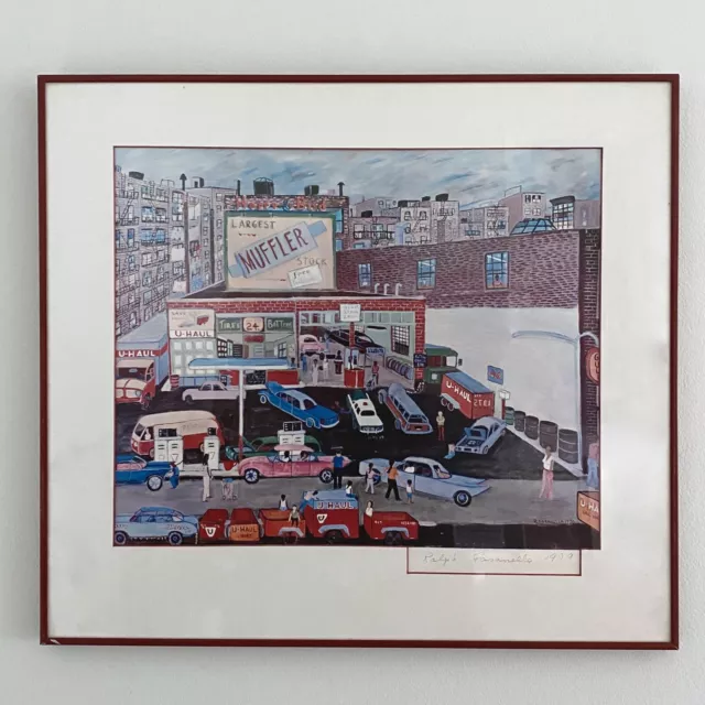Ralph Fasanella - Happy and Bud’s Service Station Signed and Framed Print (1979)
