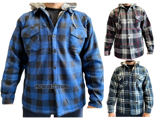 EX STORE Lumber jackets HOODED Mens LINED quilted Fleece Sherpa Flannel Warm