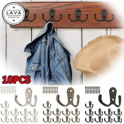 10Pcs Double Robe Hooks Zinc Alloy Wall Mounted Coat Heavy duty Clothes Hangers
