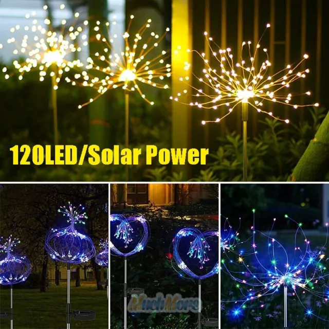 2pc 120 LED Solar Fireworks Starburst Light Fairy Lamp Garden Path Outdoor Decor