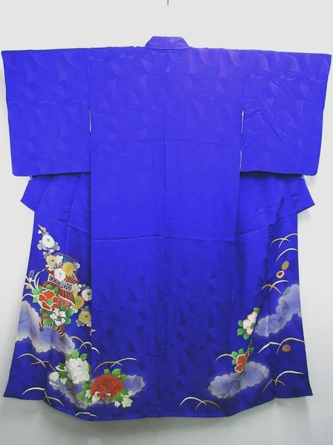 7520 Silk Vintage Japanese Kimono Robe Dress Kiku Camellia Iro Tomesode Rinzu