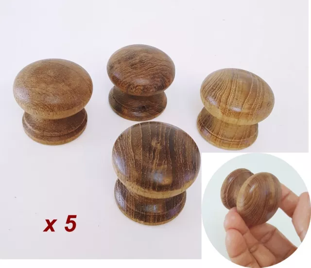 5 ROUND 1 1/2" Teak Wood Knobs Unfinished Pulls Handles Cabinet  Drawer Cupboard