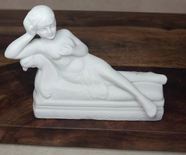 Vintage 1920s Art Deco Bisque Figurine Semi Nude Woman On Chaise Lounge