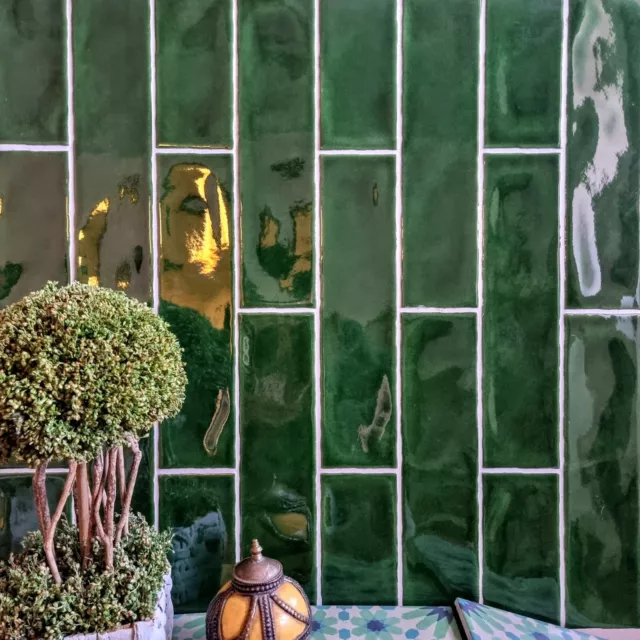 Full Tile Sample: Cottage Gloss Victorian Green Bathroom Kitchen Wall Tiles