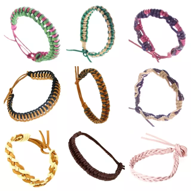 Real Leather Plaited Braided Rope Wristband Surfer Bracelet for Men Women Gifts