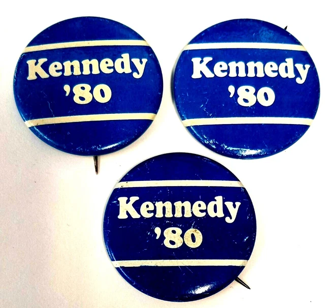 Ted Kennedy 1980 Campaign Pin.  Pinback Button. Lot Of 3. Presidential Election