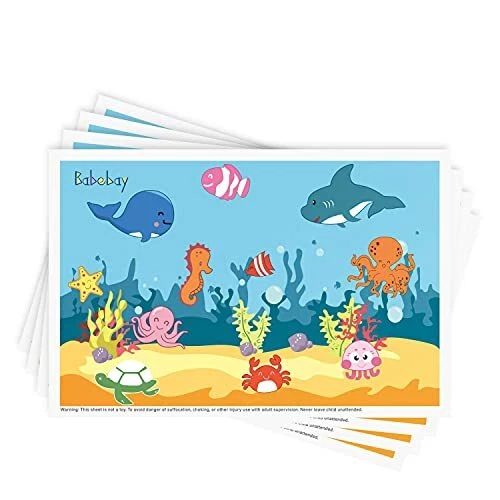 Disposable Stick-on Placemats 40 Pack for Baby & Kids, Toddler Blue Ocean Life