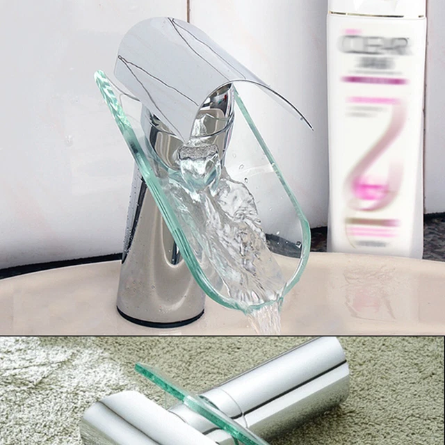 Grifería de lavabo en cascada vidrio grifo con mezclador de una mano para baño