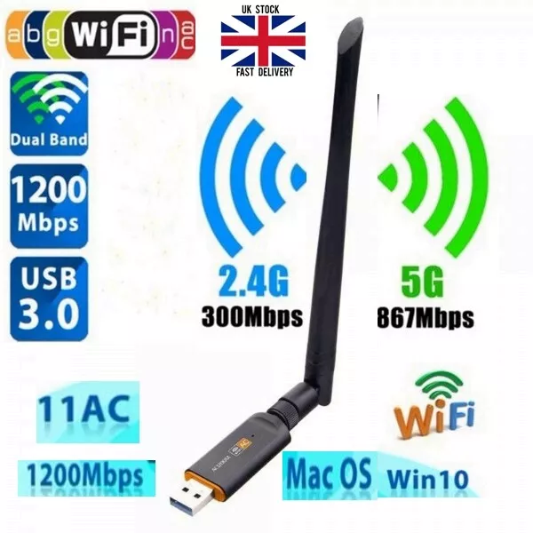 Dual Band 2.4/5Ghz 1200Mbps Wireless USB Wifi Network Adapter Antenna 802.11Ac