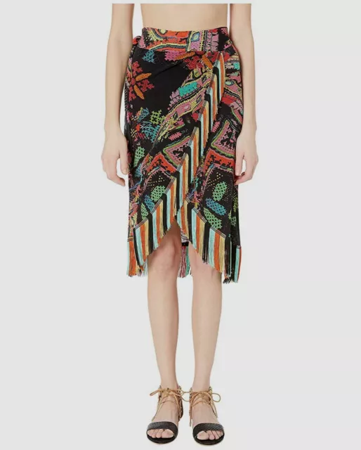 $495 Fuzzi Womens Black Cross Stitch Tulle Print Nero Swimwear Wrap Skirt Size M