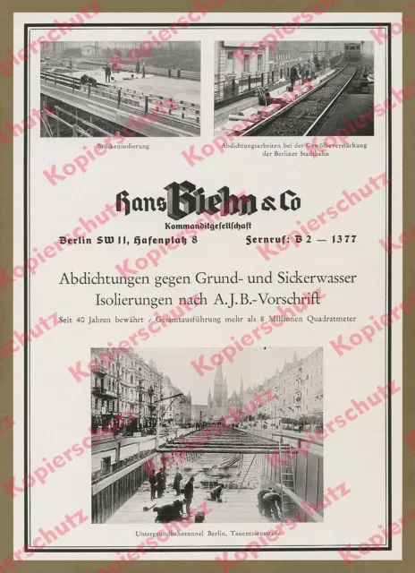 orig Reklame Hans Biehn KG Bauwesen U-Bahn Tauentzienstraße Arbeiter Berlin 1935