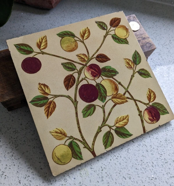 Large Apples - Craven Dunnill Hand Painted Victorian Aesthetic Tile 8 x 8"
