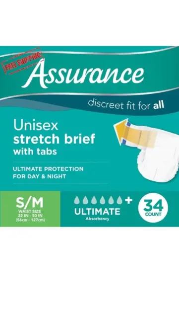 Assurance Small/Medium Unisex Stretch Briefs with Tabs 34 Ct 