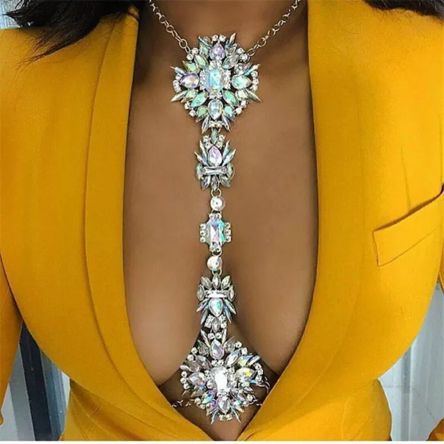 Luxury Crystal Rhinestone Flower Belly Bra Necklace Waist Body Chain Jewelry