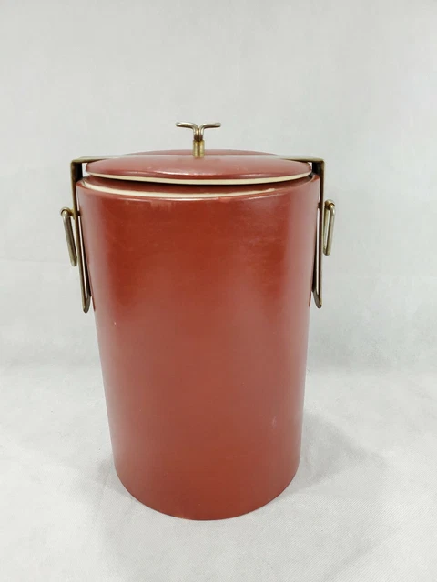 Vtg Georges Briard ICE BUCKET Faux Leather Red Mid-Century Modern Barware