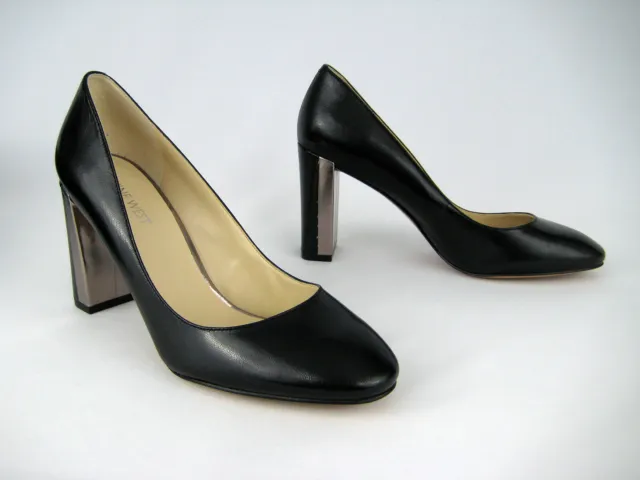 Nine West Fabrice Pumps Shoes Women Size 7.5 M Black Leather Slip-on High Heel