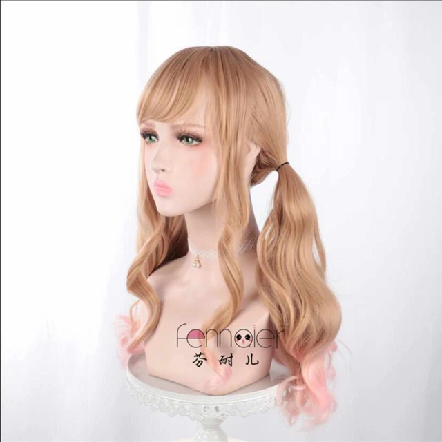 Party mask gradient color girl Long curly hair double ponytail wig social