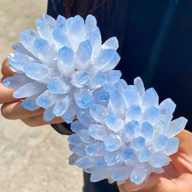 1.8LB New Find BLUE Phantom Quartz Crystal Cluster Mineral Specimen Healing