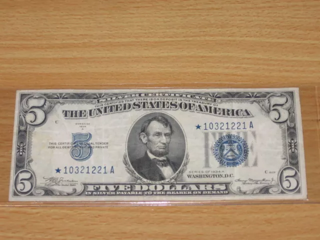 1934 A $5 Five Dollar Circulated Silver Certificate STAR Note Fr. 1651*