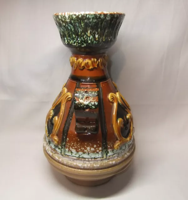 Majolica Pottery Twin Handled Vase Green Brown Honeycomb Large Vintage Italian 2