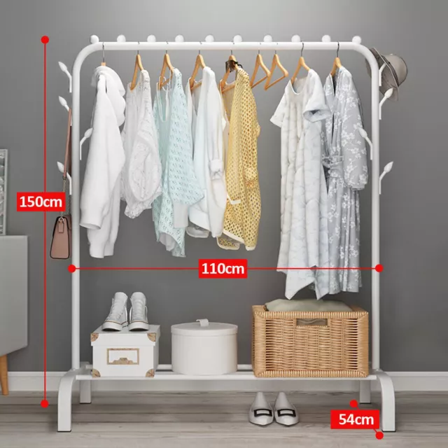 Heavy Duty Clothes Rail for Open Wardrobe Metal Hanger w/ Coat Hook & Shoes Rack