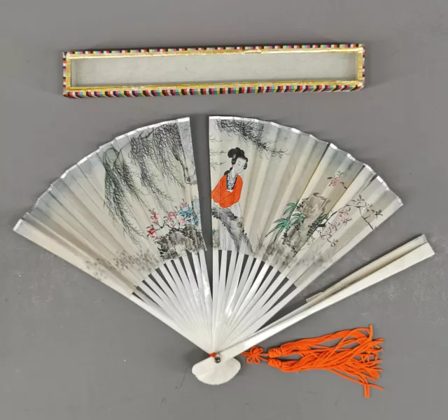 9039015 Fächer China um 1960 handbemalt L20cm