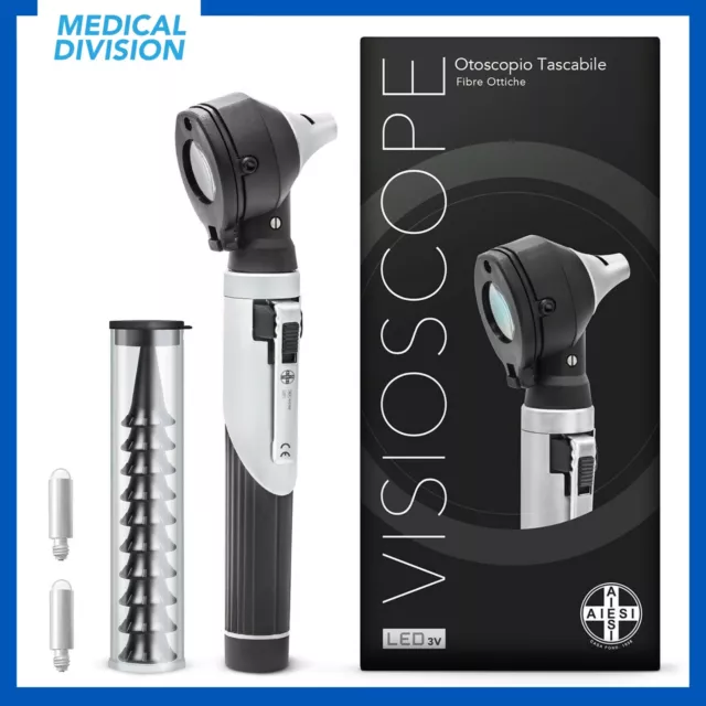 AIESI Otoscopio professionale tascabile LED 3V a fibre ottiche VISIOSCOPE