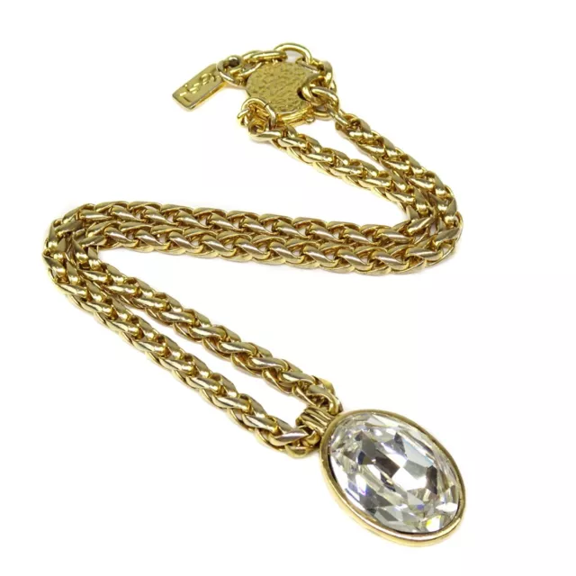 Yves Saint Laurent Gold-tone Rhinestones Chain Necklace Pendant D2718