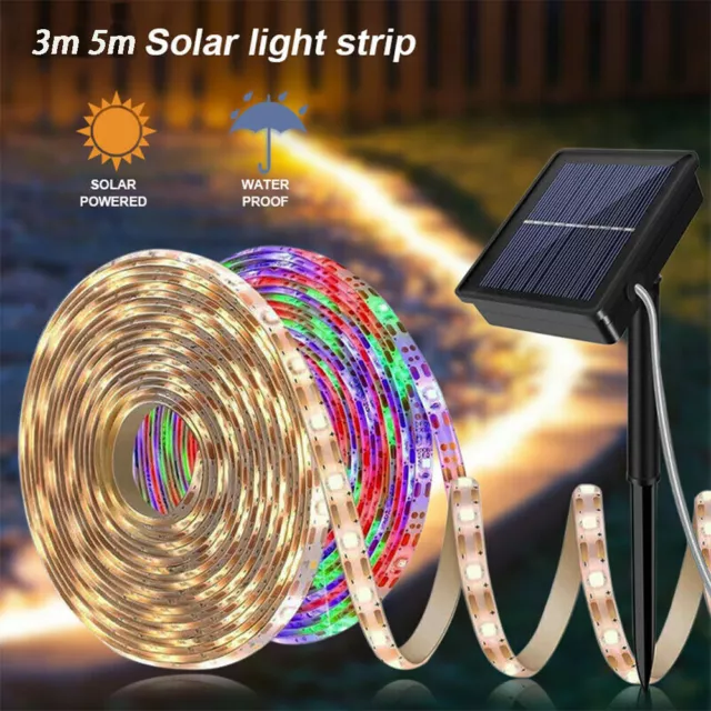 Solar LED Stripe Streifen Lichterkete 2835 Lichtband Wasserdicht Garten Außen DE