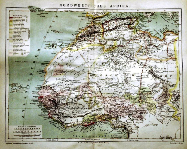 1897 Antica Stampa Geografica:africa Del Nord Ovest-Nordwestliches Afrika.aetna.