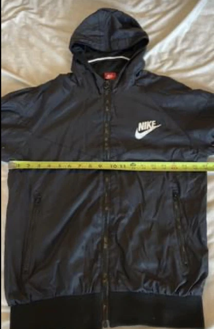 Nike Hoodie Full Zip Black White Swoosh Windbreaker Kids Size Medium Lightweight