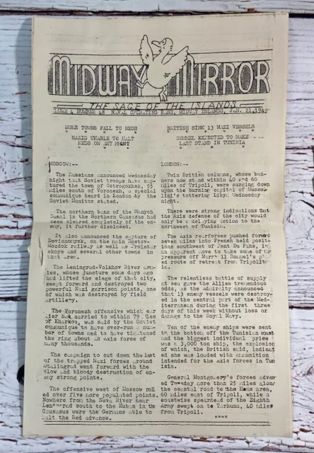 Original WWII MIDWAY MIRROR U.S. NAVY Newsletter Volume 4 Number 48 Jan 21, 1943