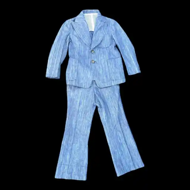 Rare 1970’s Denim Style 3 Piece Suit Vintage Size 9b Authentic Disco Unisex